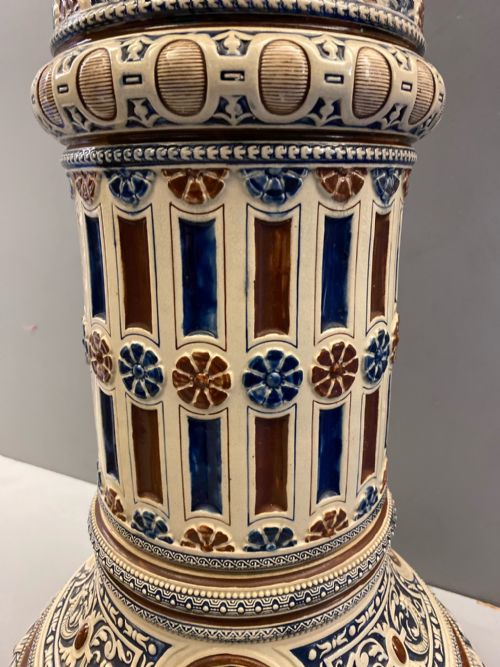 GERMAN METTLACH POTTERY JARDINIERES ON PEDESTALS 1870 - ADDITIONAL PHOTO 10