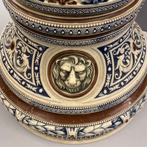 GERMAN METTLACH POTTERY JARDINIERES ON PEDESTALS 1870 - ADDITIONAL PHOTO 11