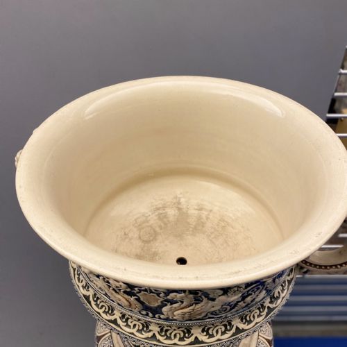 GERMAN METTLACH POTTERY JARDINIERES ON PEDESTALS 1870 - ADDITIONAL PHOTO 12