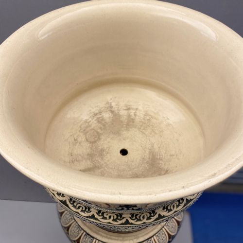 GERMAN METTLACH POTTERY JARDINIERES ON PEDESTALS 1870 - ADDITIONAL PHOTO 13