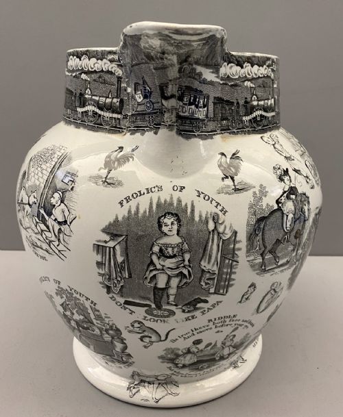 STAFFORDSHIRE FROLICS OF YOUTH JUG IN BLACK TRANSFER 1840 - ADDITIONAL PHOTO 1