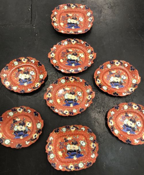 RARE THOMAS DIMMOCK FLOW BLUE CLOBBERED DESSERT SERVICE 18451850 - ADDITIONAL PHOTO 4