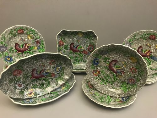copeland spode dessert service in parrot chintz pattern 1890 - CATEGORY: ANTIQUE CERAMICS - DATED 19TH CENTURY
