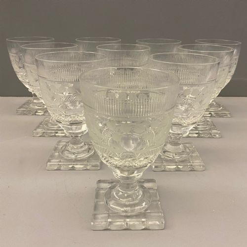 victorian engraved and cut red wine glasses set of 10 18801890 - CATEGORY: ANTIQUE GLASS - DATED VICTORIAN