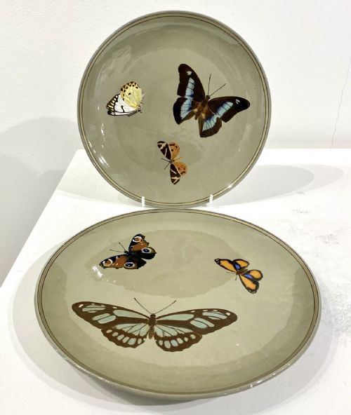 pair of minton butterfly chargers 1860 - CATEGORY: ANTIQUE CERAMICS - DATED VICTORIAN