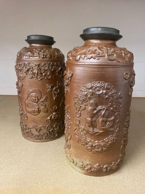 PR OF SALTGLAZED STONEWARE TOBACCO JARS 1850 - ADDITIONAL PHOTO 2