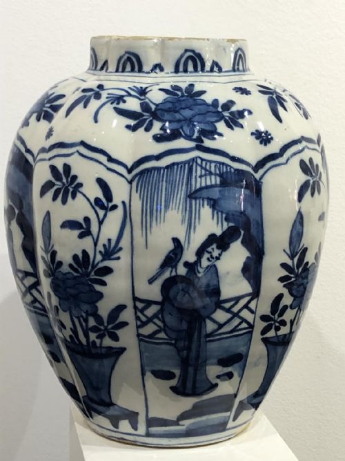 a rather beautiful long eliza delft vase circa 174060 - CATEGORY: ANTIQUE VASES - DATED GEORGIAN