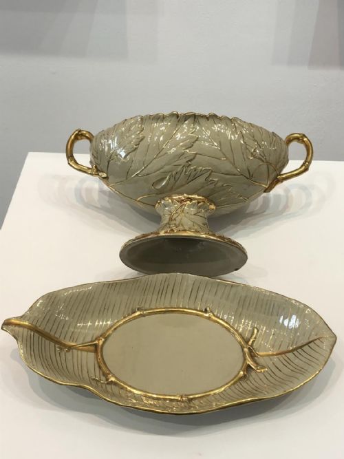 WEDGWOOD DRAB WARE COMPORT ON LEAF STAND 181520 - ADDITIONAL PHOTO 2
