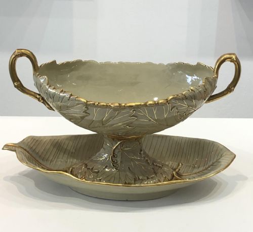 WEDGWOOD DRAB WARE COMPORT ON LEAF STAND 181520 - ADDITIONAL PHOTO 3