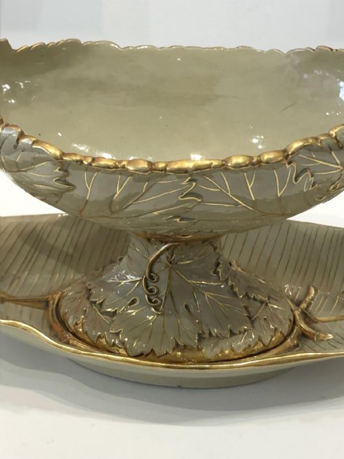 WEDGWOOD DRAB WARE COMPORT ON LEAF STAND 181520 - ADDITIONAL PHOTO 4