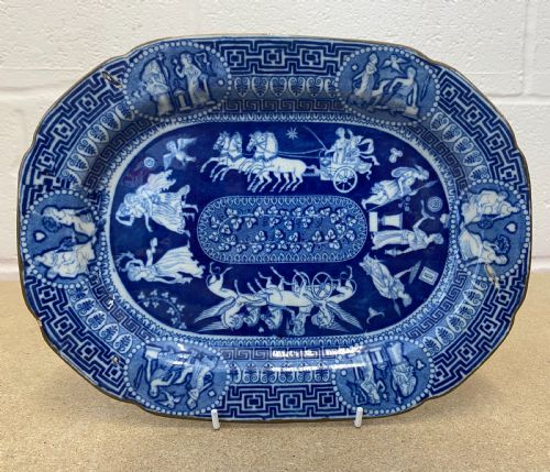 A PAIR OF HERCULANEUM BLUE AND WHITE GREEK PATTERN PLATTERS 18051815 - ADDITIONAL PHOTO 1