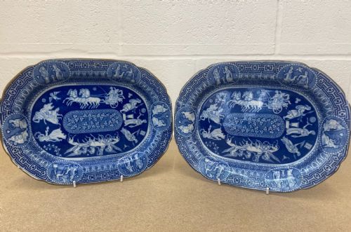 A PAIR OF HERCULANEUM BLUE AND WHITE GREEK PATTERN PLATTERS 18051815 - ADDITIONAL PHOTO 2
