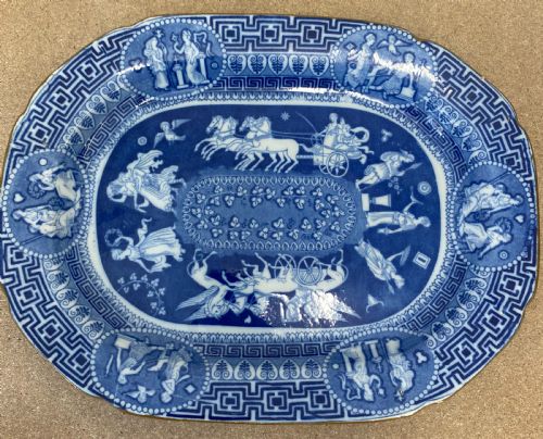 A PAIR OF HERCULANEUM BLUE AND WHITE GREEK PATTERN PLATTERS 18051815 - ADDITIONAL PHOTO 1
