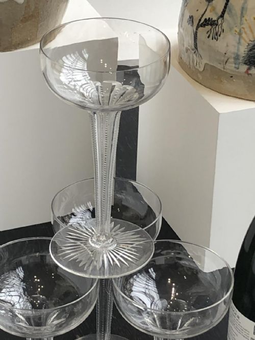 SET OF 11 EXTRA TALL HOLLOW STEMMED CHAMPAGNE COUPES 18901910 - ADDITIONAL PHOTO 2