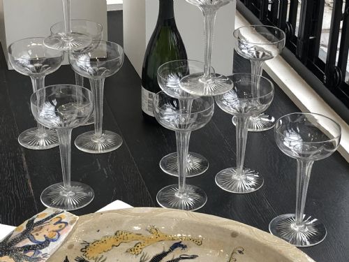 SET OF 11 EXTRA TALL HOLLOW STEMMED CHAMPAGNE COUPES 18901910 - ADDITIONAL PHOTO 3