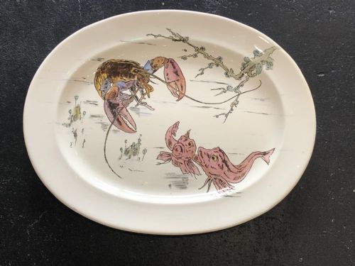 rather fantastic large platter with lobster and fish brownfield west head and moore 1870 - CATEGORY: ANTIQUE CERAMICS - DATED VICTORIAN