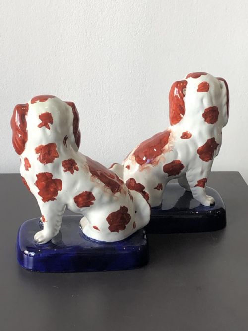 PR OF RARE STAFFORDSHIRE SPANIELS ON BLUE BASES 1845 - ADDITIONAL PHOTO 3