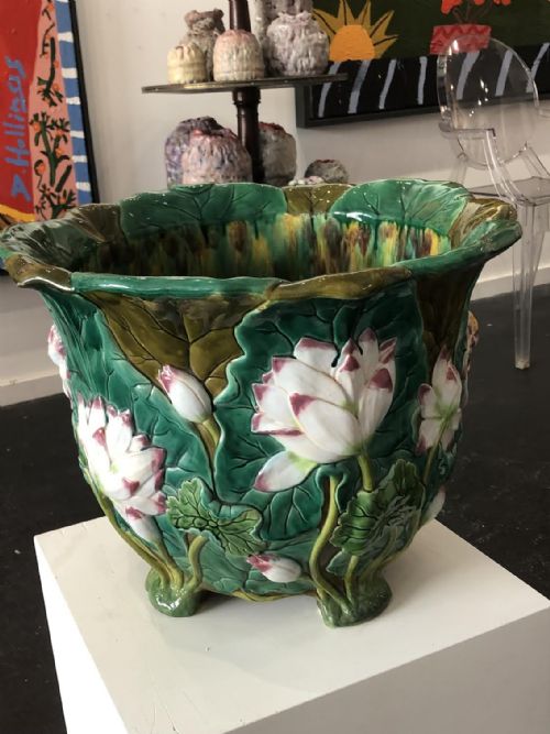 large minton majolica jardiniere 1860 - CATEGORY: ANTIQUE CERAMICS - DATED VICTORIAN