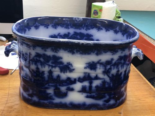 a rare whampoa pattern flow blue footbath 1840 - CATEGORY: ANTIQUE CERAMICS - DATED VICTORIAN