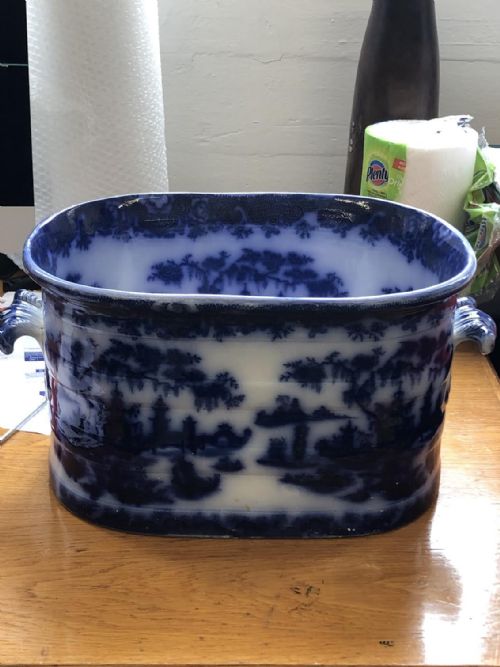 A RARE WHAMPOA PATTERN FLOW BLUE FOOTBATH 1840 - ADDITIONAL PHOTO 1