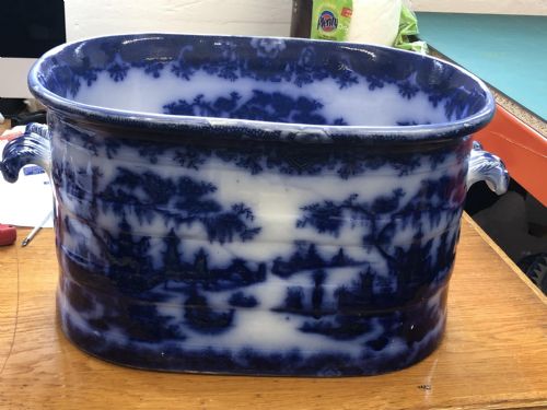 A RARE WHAMPOA PATTERN FLOW BLUE FOOTBATH 1840 - ADDITIONAL PHOTO 2