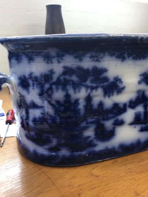 A RARE WHAMPOA PATTERN FLOW BLUE FOOTBATH 1840 - ADDITIONAL PHOTO 4