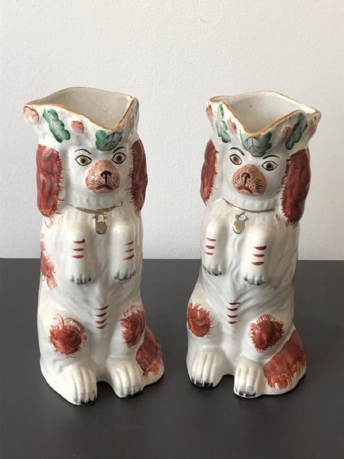 pr of victorian staffordshire dog jugs 1870 - CATEGORY: ANTIQUE JUGS - DATED VICTORIAN