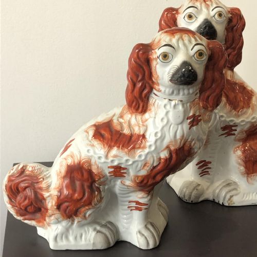 PR OF LARGE RED STAFFORDSHIRE DOGS WITH BUSH TAIL 1870 - ADDITIONAL PHOTO 1