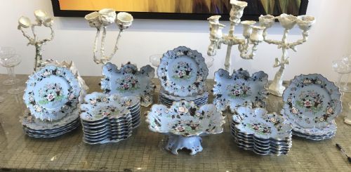 an exceptional blue drab and enamelled dessert service ridgway 1840 - CATEGORY: ANTIQUE PLATES - DATED VICTORIAN