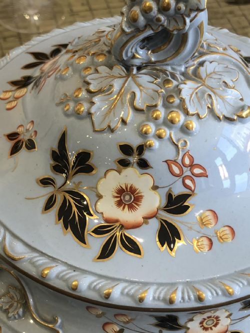 AN INCREDIBLY RARE RIDGWAY ICE PAIL IN BLUE DRAB WITH ENAMELLED FLOWERS CIRCA 1845 - ADDITIONAL PHOTO 2