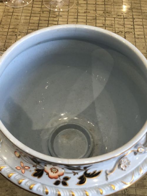 AN INCREDIBLY RARE RIDGWAY ICE PAIL IN BLUE DRAB WITH ENAMELLED FLOWERS CIRCA 1845 - ADDITIONAL PHOTO 6