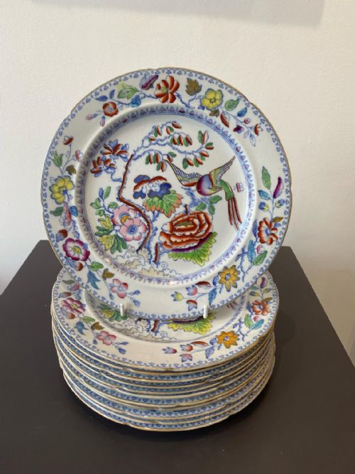 a 12 place setting of masons ironstone flying bird pattern dinner ware 1870 48 pieces - CATEGORY: ANTIQUE PLATES - DATED VICTORIAN