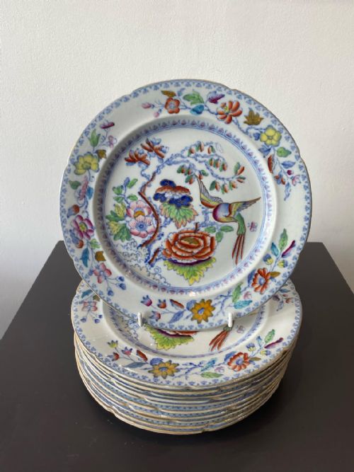 A 12 PLACE SETTING OF MASONS IRONSTONE FLYING BIRD PATTERN DINNER WARE 1870 48 PIECES - ADDITIONAL PHOTO 1