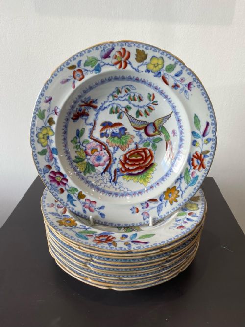 A 12 PLACE SETTING OF MASONS IRONSTONE FLYING BIRD PATTERN DINNER WARE 1870 48 PIECES - ADDITIONAL PHOTO 2