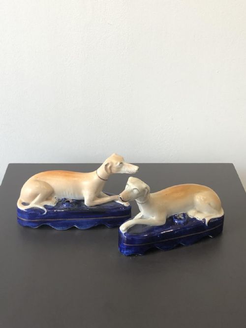 pr of large staffordshire greyhound pen holders circa 1850 - CATEGORY: ANTIQUE CERAMICS - DATED VICTORIAN
