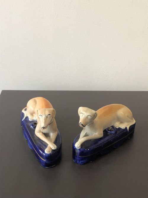 PR OF LARGE STAFFORDSHIRE GREYHOUND PEN HOLDERS CIRCA 1850 - ADDITIONAL PHOTO 1
