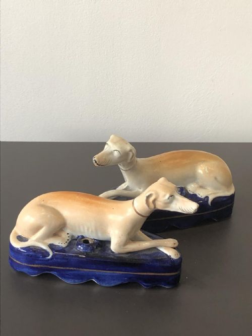 PR OF LARGE STAFFORDSHIRE GREYHOUND PEN HOLDERS CIRCA 1850 - ADDITIONAL PHOTO 6