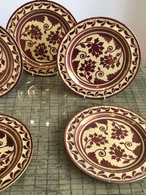 A RARE SET OF 7 WEDGWOOD DRAB WARE PLATES WITH LUSTRE DECORATION 1920'S - ADDITIONAL PHOTO 2
