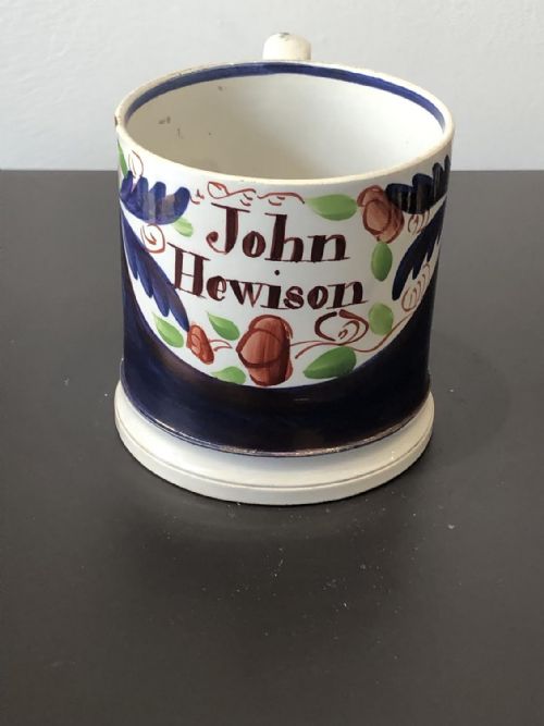 a named gaudy welsh mug john hewison - CATEGORY: ANTIQUE CERAMICS - DATED VICTORIAN