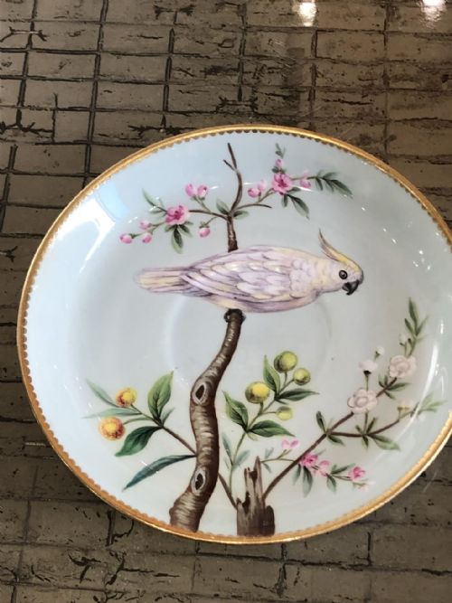 A MINTON CUP AND SAUCER DECORATED WITH HANDPRINTED BIRDS 1870 - ADDITIONAL PHOTO 1
