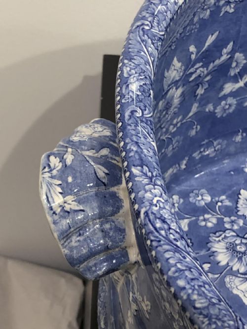 1820'S BLUE AND WHITE TRANSFER ALL OVER SHEET PATTERN FOOT BATH 182530 - ADDITIONAL PHOTO 5