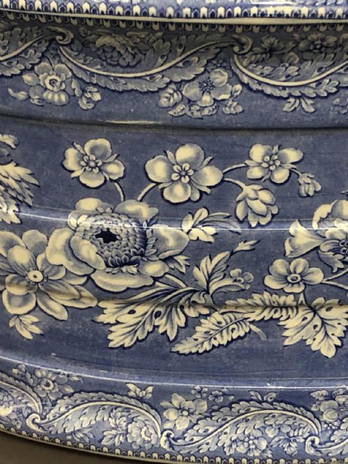 1820'S BLUE AND WHITE TRANSFER ALL OVER SHEET PATTERN FOOT BATH 182530 - ADDITIONAL PHOTO 6