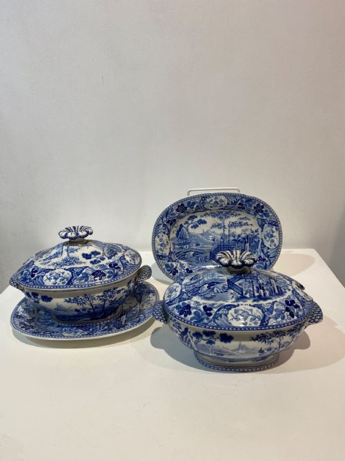 2 wedgwood bamboo pattern sauce tureens 1815 pair 1 - CATEGORY: ANTIQUE CERAMICS - DATED REGENCY