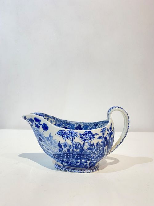 wedgwood bamboo pattern blue and white transfer sauce boat 1815 - CATEGORY: ANTIQUE CERAMICS - DATED REGENCY