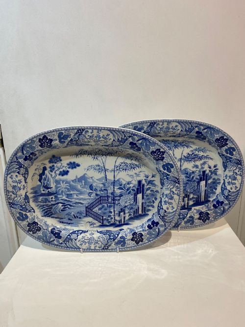 2 wedgwood blue and white transfer printed platters 1815 - CATEGORY: ANTIQUE CERAMICS - DATED REGENCY