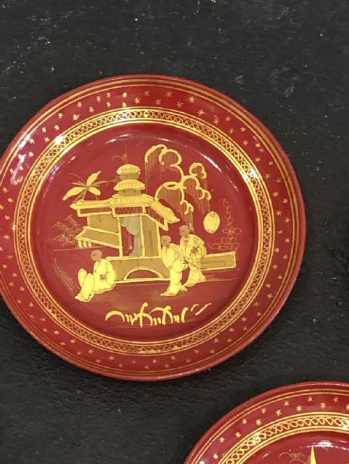 SET OF 6 EXQUISITE RED LACQUERED PAPER MACHE CHINESE PLATES CIRCA 1820 - ADDITIONAL PHOTO 5