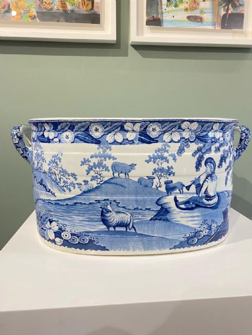 piping shepherd pattern blue and white transfer footbath 1820 - CATEGORY: ANTIQUE CERAMICS - DATED REGENCY