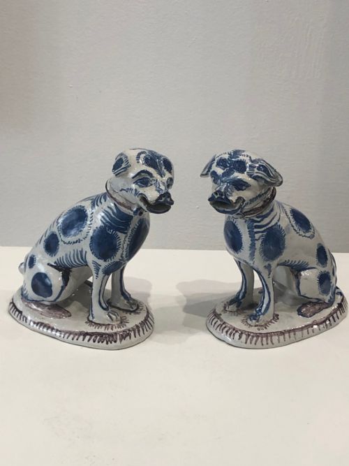 a pair dutch delft dogs circa 1760 - CATEGORY: ANTIQUE CERAMICS - DATED 1750