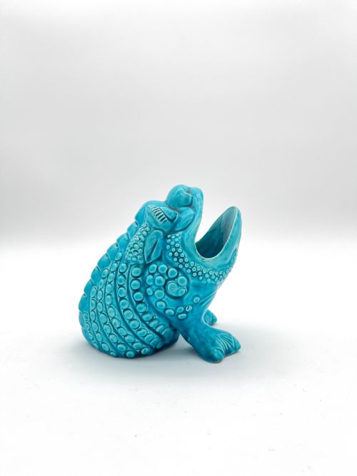 a turquoise burmantofts toad spoonwarmer 187080 - CATEGORY: ANTIQUE CERAMICS - DATED 1870