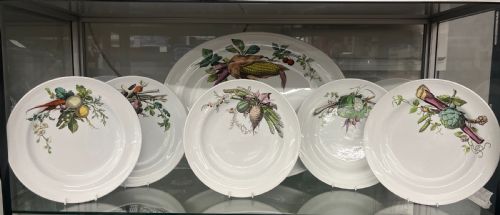 a beautiful 1870s minton creamware body of platter and plates with vegetables patterns - CATEGORY: ANTIQUE PLATES - DATED 1870